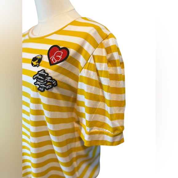 🆕 💛 NWT KARL LAGERFELD Paris Yellow White Stripe Balloon Sleeve T | Women’s XL - Picture 5 of 11